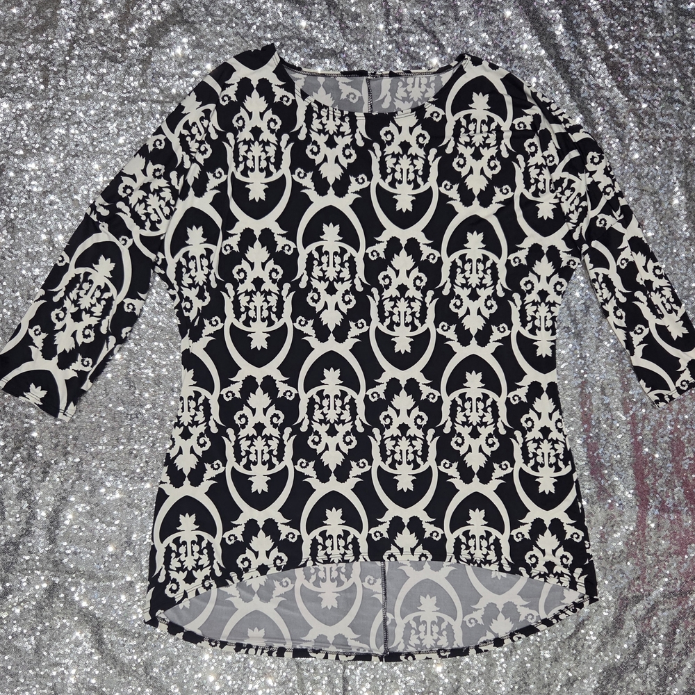 MOA USA Black and White Ornate Blouse